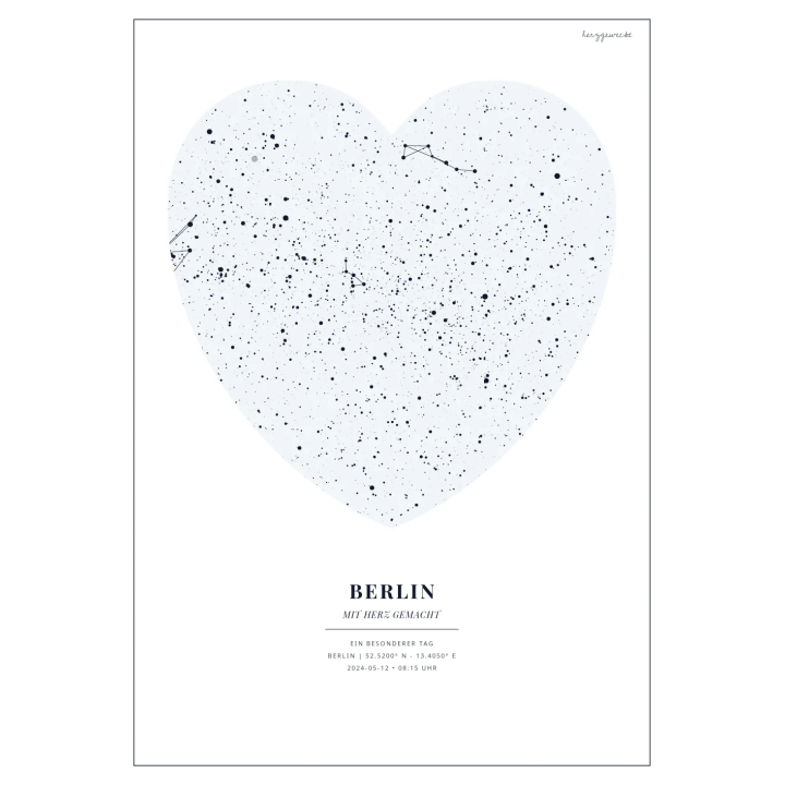 Dein Himmelsabdruck: Euer persönlicher Nachthimmel - ARKTISCHES WEISS | Form: HEART | Rand: single