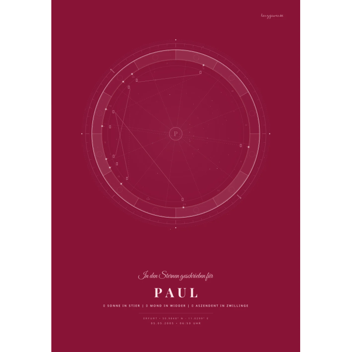 Das kosmische Profil: Dein astrologischer Ursprung - BURGUNDERROT | Form: HEART | Rand: none