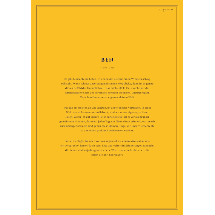 Euer Manifest: Das schriftliche Zeugnis eurer Liebe - SENFGELB | CLASSIC | Rand: double