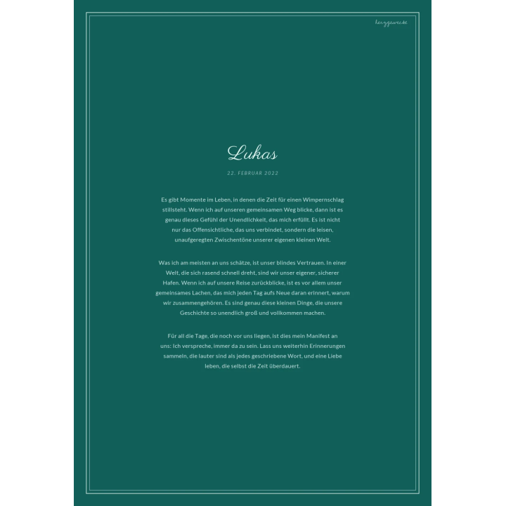 Euer Manifest: Das schriftliche Zeugnis eurer Liebe - SMARAGDGRÜN | ELEGANT | Rand: double