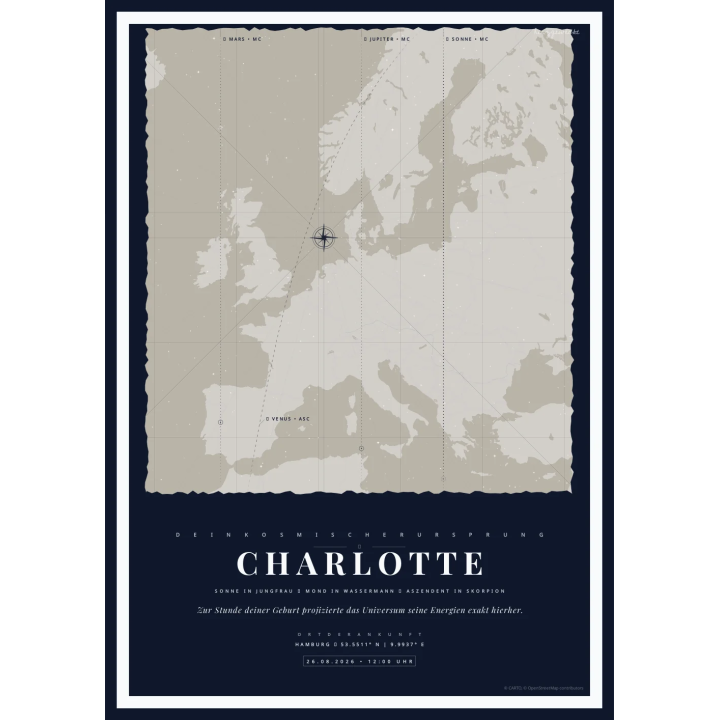 Deine Schicksalskarte: Die nautischen Linien deiner Reise - NACHTBLAU | Form: CIRCLE | Rand: thick