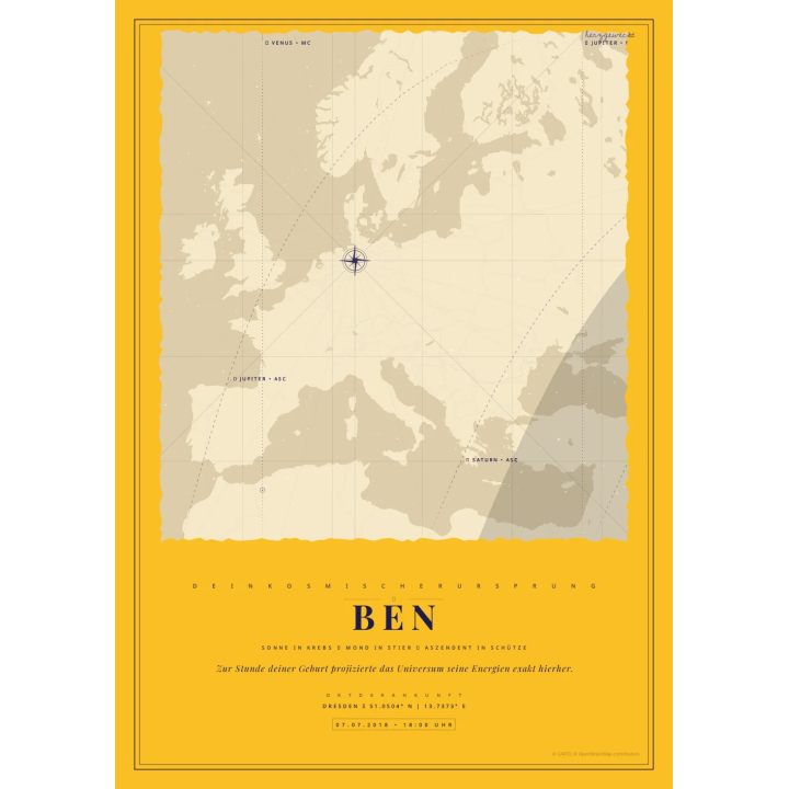 Deine Schicksalskarte: Die nautischen Linien deiner Reise - SENFGELB | Form: OVAL | Rand: double