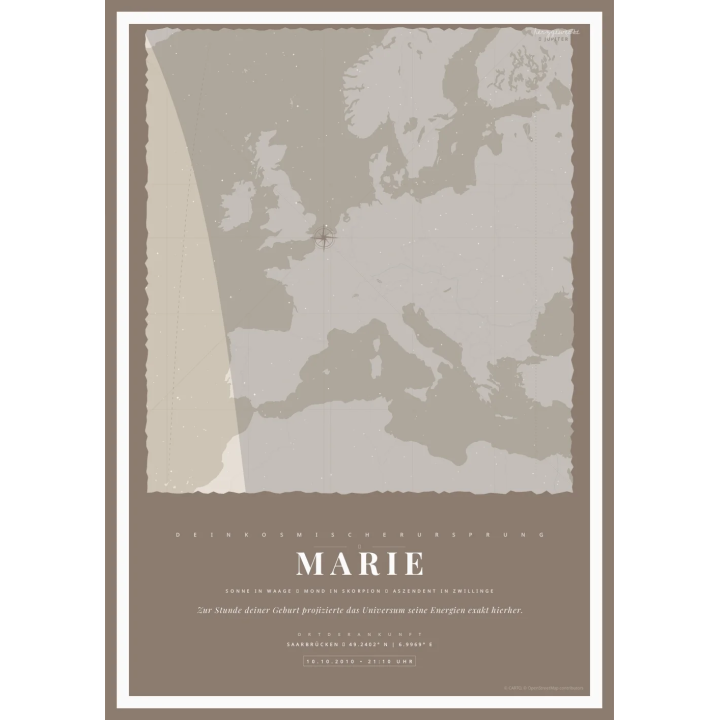 Deine Schicksalskarte: Die nautischen Linien deiner Reise - TAUPE | Form: OVAL | Rand: thick